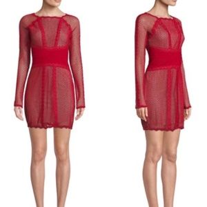 NWT FREE PEOPLE MIXED MESH BODYCON CHERRY DRESS XS